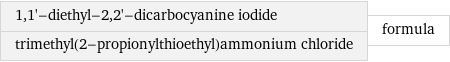 1, 1'-diethyl-2, 2'-dicarbocyanine iodide trimethyl(2-propionylthioethyl)ammonium chloride | formula