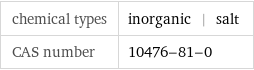 chemical types | inorganic | salt CAS number | 10476-81-0