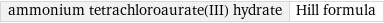 ammonium tetrachloroaurate(III) hydrate | Hill formula