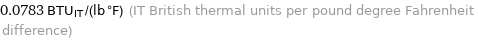 0.0783 BTU_IT/(lb °F) (IT British thermal units per pound degree Fahrenheit difference)