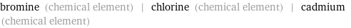 bromine (chemical element) | chlorine (chemical element) | cadmium (chemical element)