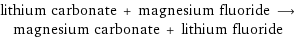 lithium carbonate + magnesium fluoride ⟶ magnesium carbonate + lithium fluoride