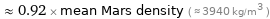  ≈ 0.92 × mean Mars density ( ≈ 3940 kg/m^3 )