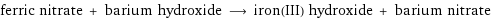 ferric nitrate + barium hydroxide ⟶ iron(III) hydroxide + barium nitrate