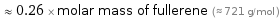  ≈ 0.26 × molar mass of fullerene (≈ 721 g/mol )