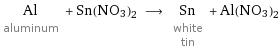 Al aluminum + Sn(NO3)2 ⟶ Sn white tin + Al(NO3)2