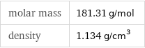 molar mass | 181.31 g/mol density | 1.134 g/cm^3