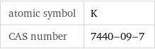 atomic symbol | K CAS number | 7440-09-7