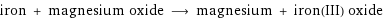 iron + magnesium oxide ⟶ magnesium + iron(III) oxide