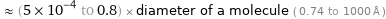  ≈ (5×10^-4 to 0.8) × diameter of a molecule ( 0.74 to 1000 Å )