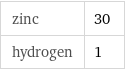 zinc | 30 hydrogen | 1