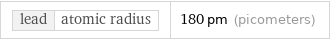 lead | atomic radius | 180 pm (picometers)