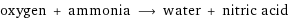 oxygen + ammonia ⟶ water + nitric acid