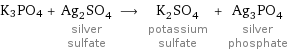 K3PO4 + Ag_2SO_4 silver sulfate ⟶ K_2SO_4 potassium sulfate + Ag_3PO_4 silver phosphate