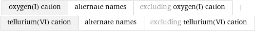 oxygen(I) cation | alternate names | excluding oxygen(I) cation | tellurium(VI) cation | alternate names | excluding tellurium(VI) cation