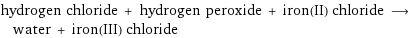 hydrogen chloride + hydrogen peroxide + iron(II) chloride ⟶ water + iron(III) chloride