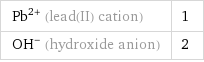 Pb^(2+) (lead(II) cation) | 1 (OH)^- (hydroxide anion) | 2