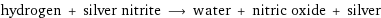 hydrogen + silver nitrite ⟶ water + nitric oxide + silver