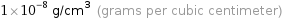 1×10^-8 g/cm^3 (grams per cubic centimeter)