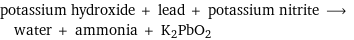 potassium hydroxide + lead + potassium nitrite ⟶ water + ammonia + K2PbO2