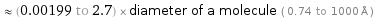  ≈ (0.00199 to 2.7) × diameter of a molecule ( 0.74 to 1000 Å )