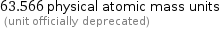 63.566 physical atomic mass units  (unit officially deprecated)