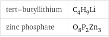 tert-butyllithium | C_4H_9Li zinc phosphate | O_8P_2Zn_3