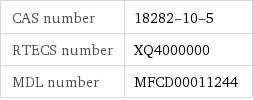 CAS number | 18282-10-5 RTECS number | XQ4000000 MDL number | MFCD00011244