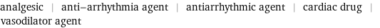 analgesic | anti-arrhythmia agent | antiarrhythmic agent | cardiac drug | vasodilator agent