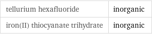 tellurium hexafluoride | inorganic iron(II) thiocyanate trihydrate | inorganic