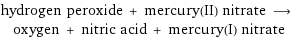 hydrogen peroxide + mercury(II) nitrate ⟶ oxygen + nitric acid + mercury(I) nitrate