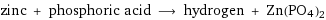 zinc + phosphoric acid ⟶ hydrogen + Zn(PO4)2