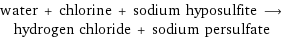 water + chlorine + sodium hyposulfite ⟶ hydrogen chloride + sodium persulfate