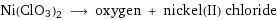 Ni(ClO3)2 ⟶ oxygen + nickel(II) chloride