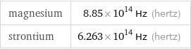 magnesium | 8.85×10^14 Hz (hertz) strontium | 6.263×10^14 Hz (hertz)