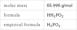 molar mass | 65.996 g/mol formula | HH2PO2 empirical formula | H_3P_O_2