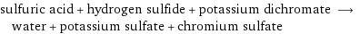 sulfuric acid + hydrogen sulfide + potassium dichromate ⟶ water + potassium sulfate + chromium sulfate