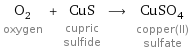 O_2 oxygen + CuS cupric sulfide ⟶ CuSO_4 copper(II) sulfate