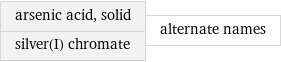 arsenic acid, solid silver(I) chromate | alternate names