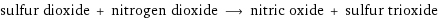 sulfur dioxide + nitrogen dioxide ⟶ nitric oxide + sulfur trioxide