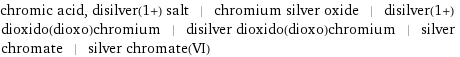 chromic acid, disilver(1+) salt | chromium silver oxide | disilver(1+) dioxido(dioxo)chromium | disilver dioxido(dioxo)chromium | silver chromate | silver chromate(VI)