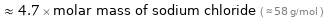  ≈ 4.7 × molar mass of sodium chloride ( ≈ 58 g/mol )