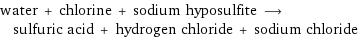 water + chlorine + sodium hyposulfite ⟶ sulfuric acid + hydrogen chloride + sodium chloride