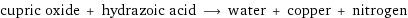 cupric oxide + hydrazoic acid ⟶ water + copper + nitrogen