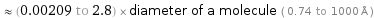  ≈ (0.00209 to 2.8) × diameter of a molecule ( 0.74 to 1000 Å )