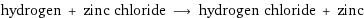 hydrogen + zinc chloride ⟶ hydrogen chloride + zinc