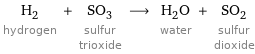 H_2 hydrogen + SO_3 sulfur trioxide ⟶ H_2O water + SO_2 sulfur dioxide