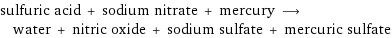 sulfuric acid + sodium nitrate + mercury ⟶ water + nitric oxide + sodium sulfate + mercuric sulfate