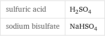 sulfuric acid | H_2SO_4 sodium bisulfate | NaHSO_4