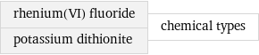 rhenium(VI) fluoride potassium dithionite | chemical types